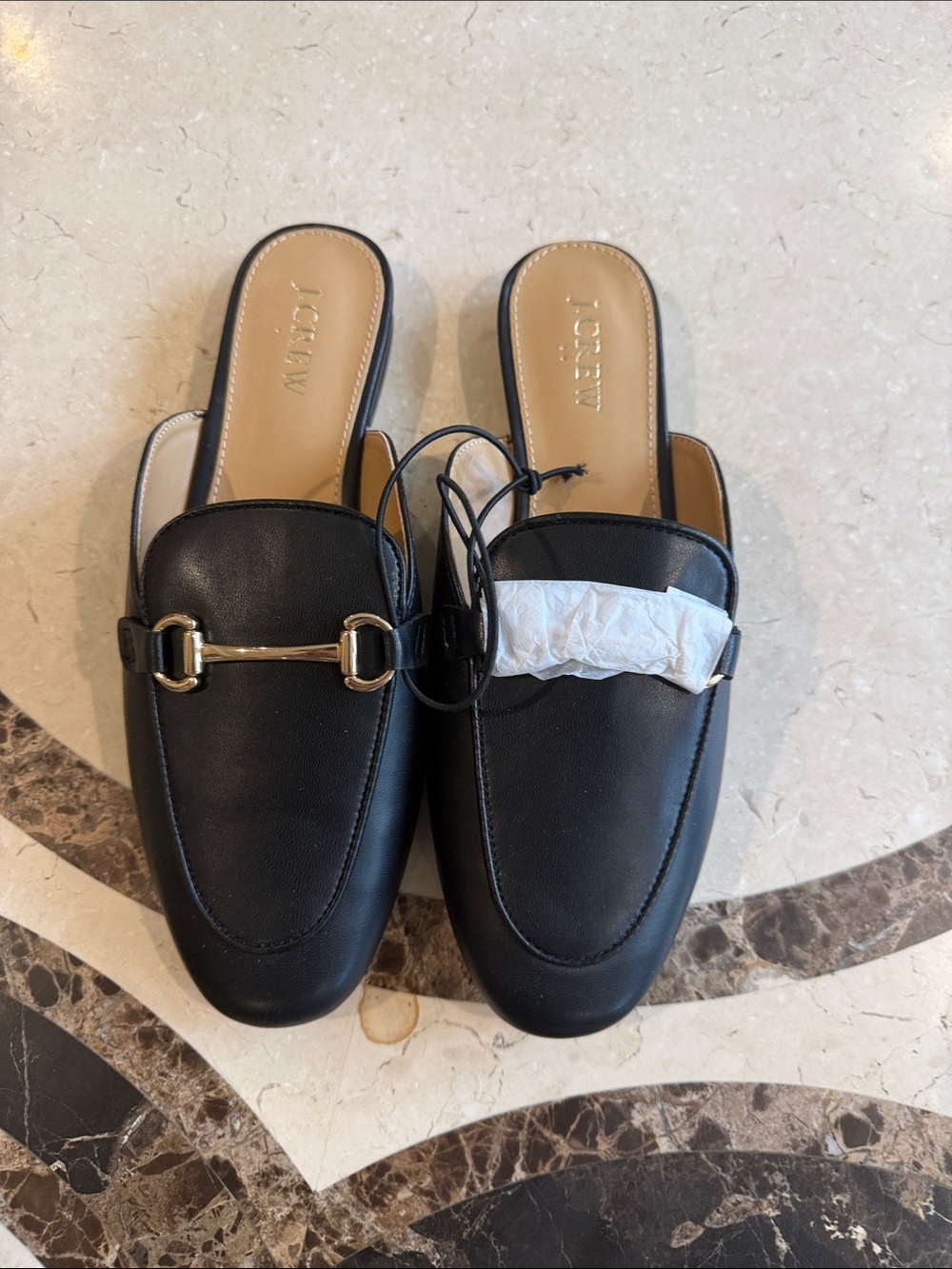 J. Crew Black Leather Slip-On Mule with Gold Bit